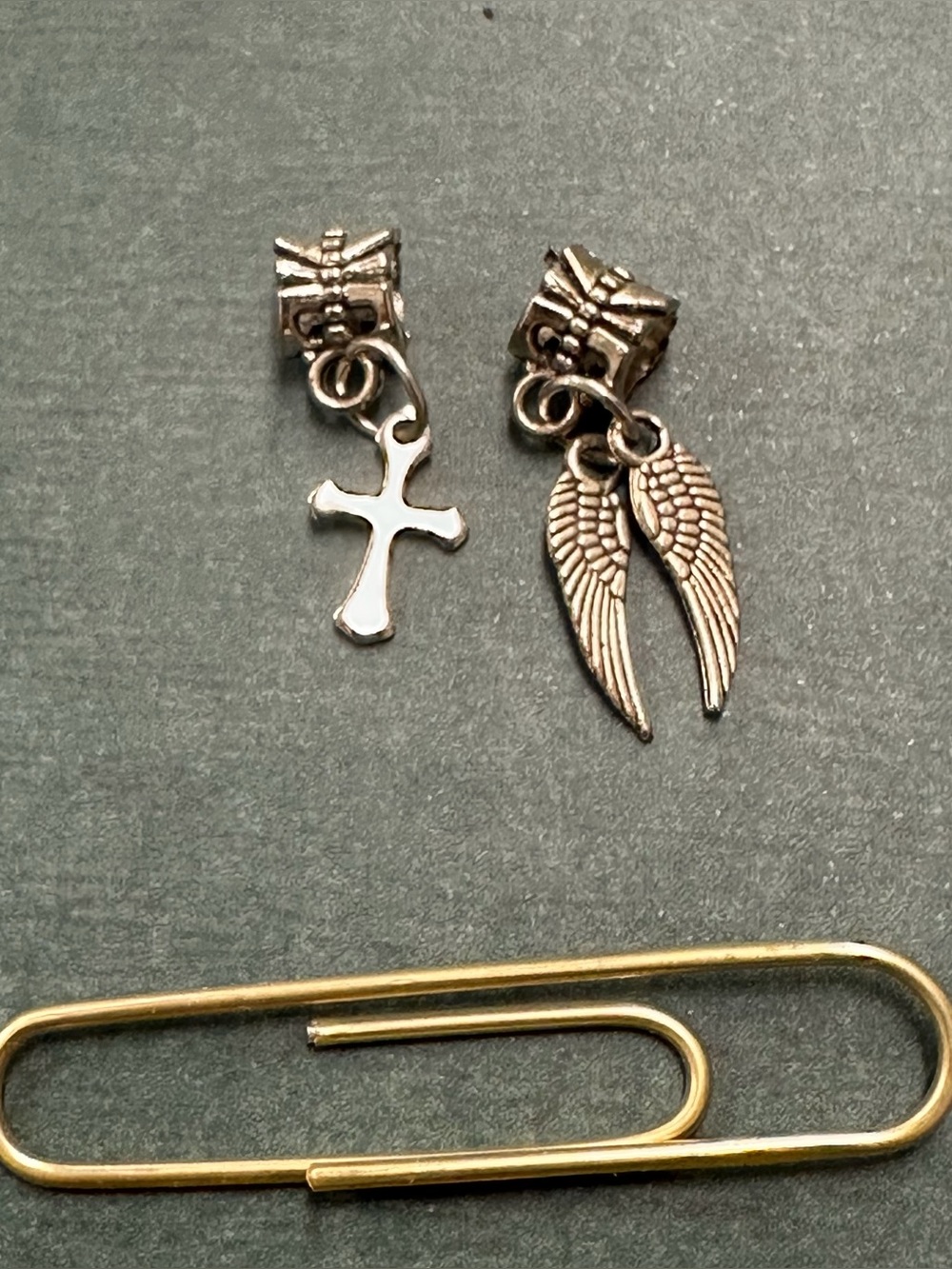 Silver Cross And Angel Wings Dangle Charms B11